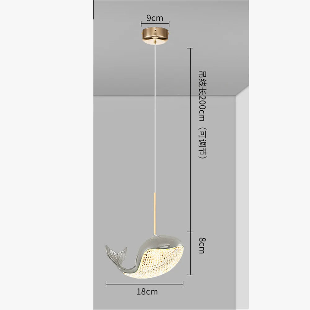 suspension led acrylique dauphin d'or pour enfants