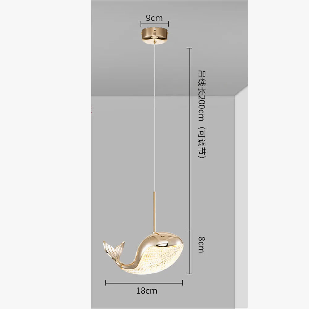 suspension led acrylique dauphin d'or pour enfants