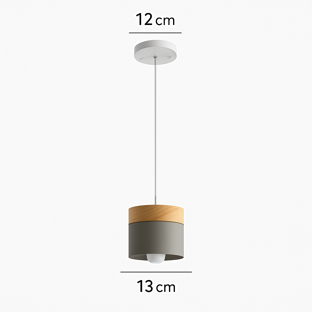 Suspension LED cylindrique en métal et bois Modern