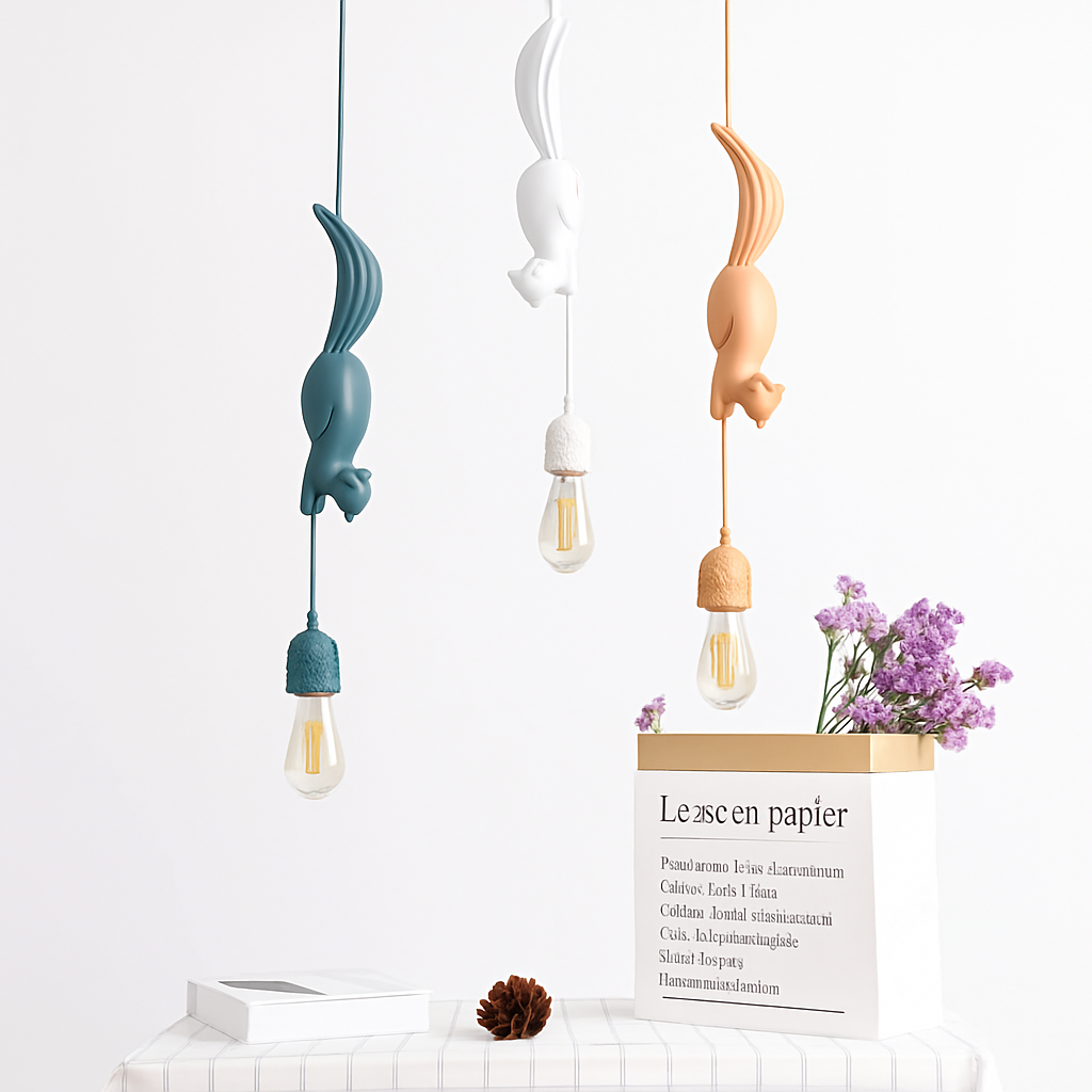 suspension LED design nordique animal écureuil en résine décoratif