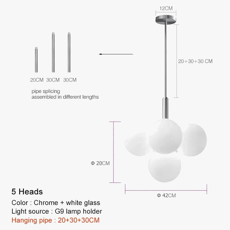 suspension LED design nordique en boule de verre