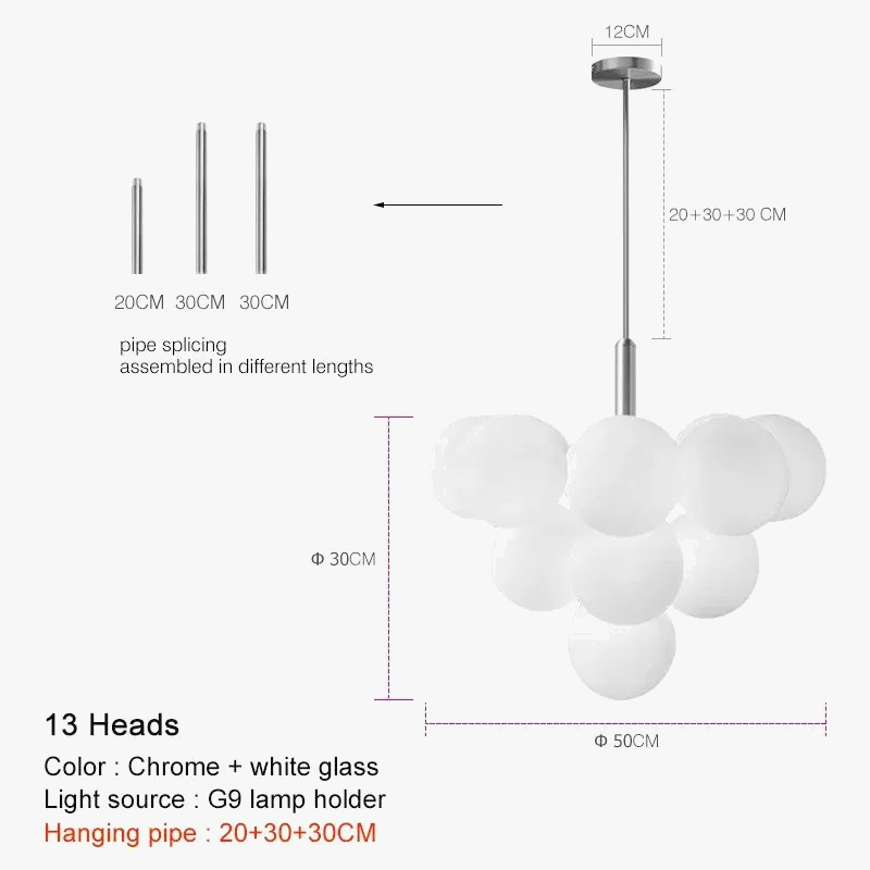 suspension LED design nordique en boule de verre