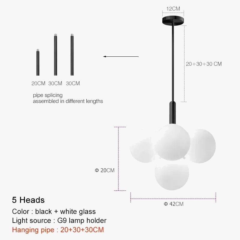 suspension LED design nordique en boule de verre