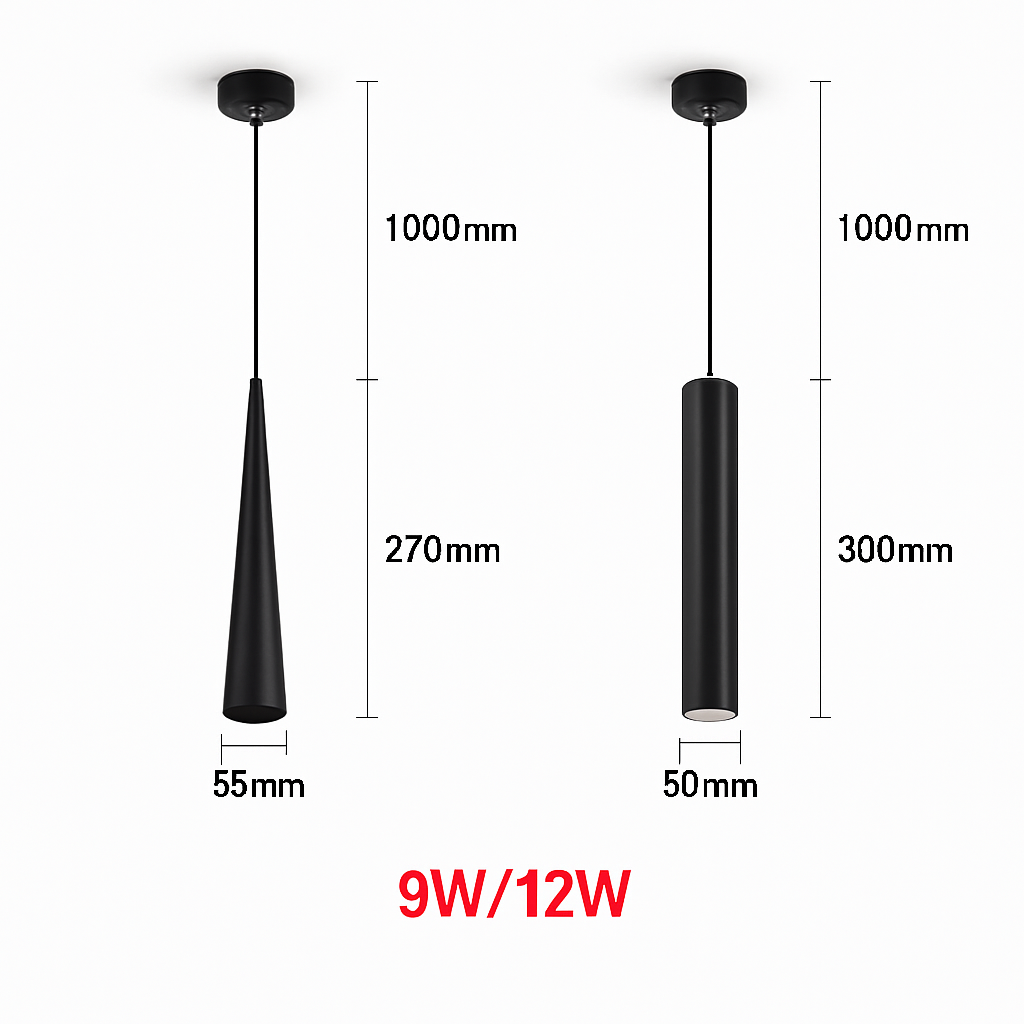 suspension LED Dimmable cylindre cône et tube