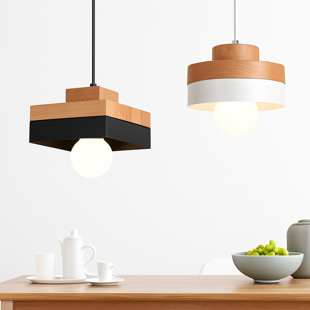 Suspension LED en bois (carré ou rond)