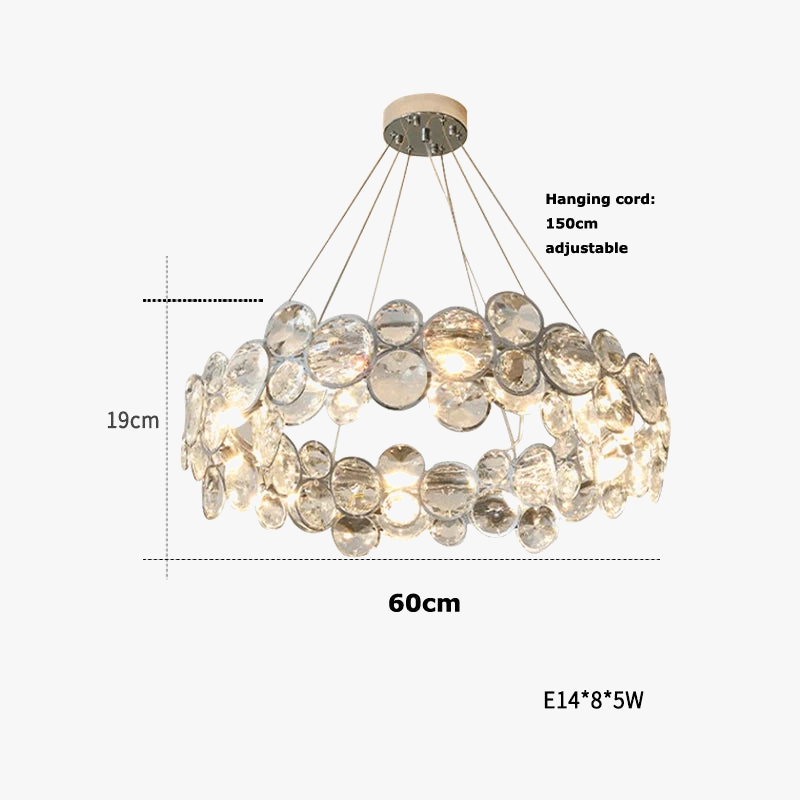 suspension à led en cristal avec intensité variable et anneau magique