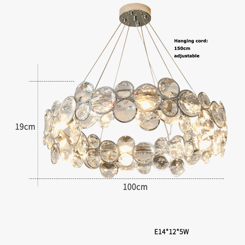 suspension à led en cristal avec intensité variable et anneau magique