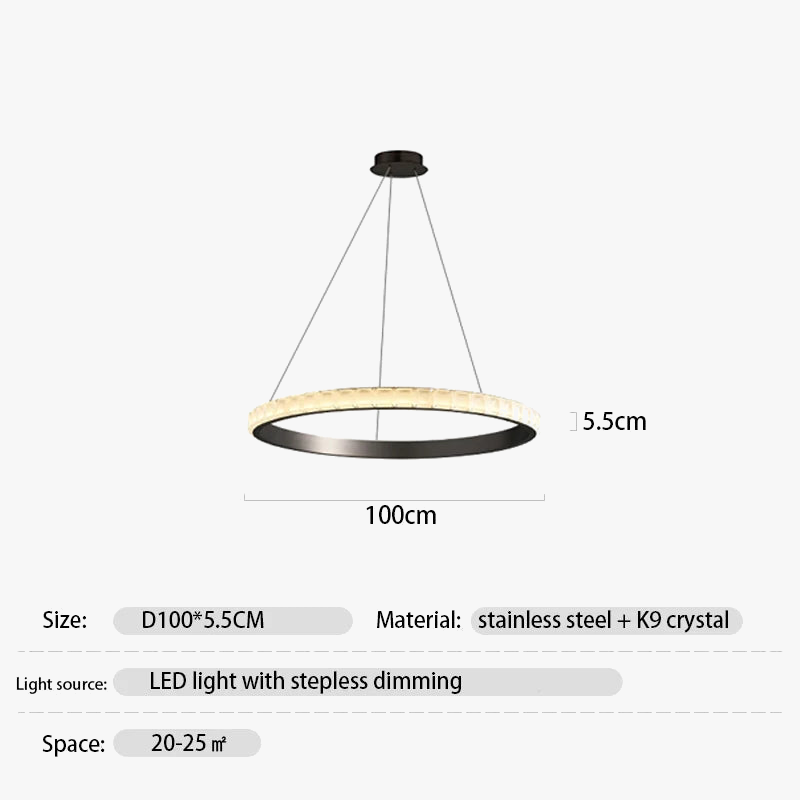 suspension led en cristal à intensité variable
