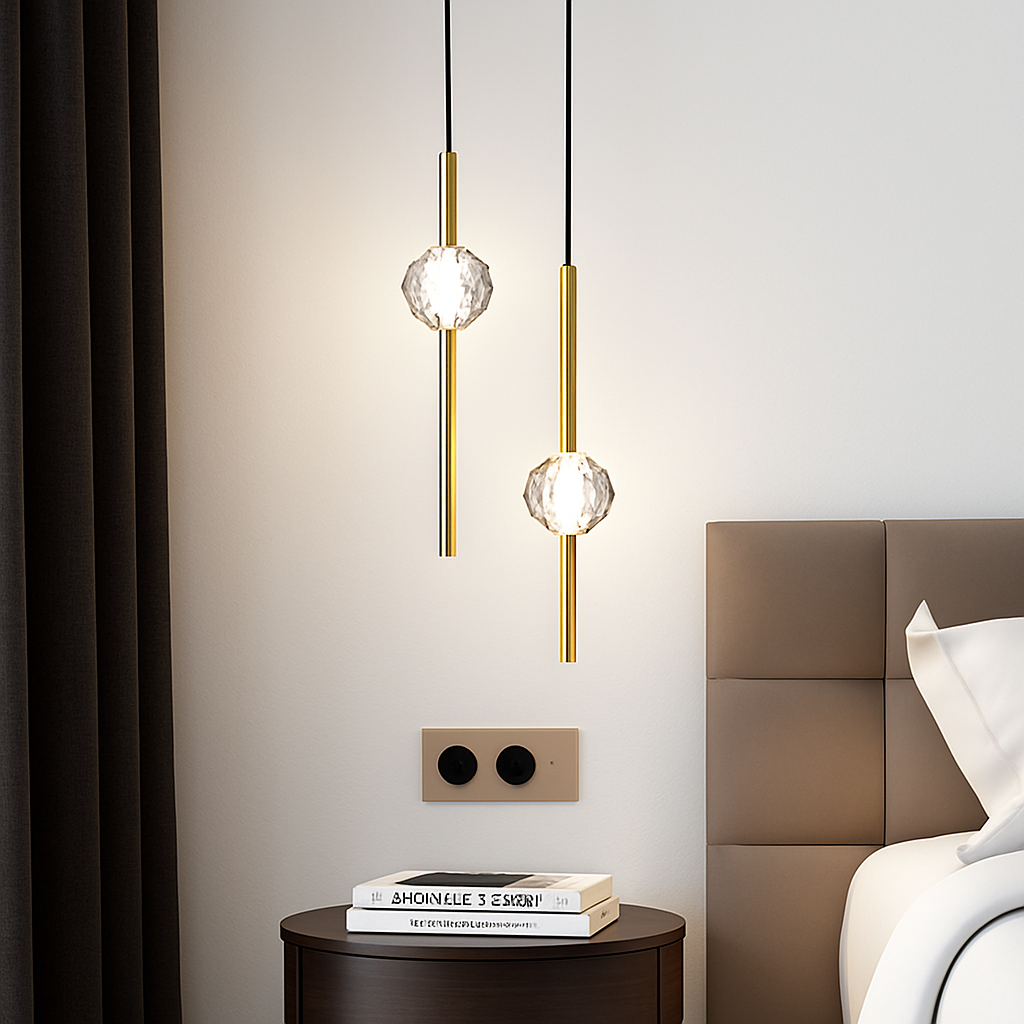 suspension LED en laiton design moderne avec cordon réglable en verre de cristal