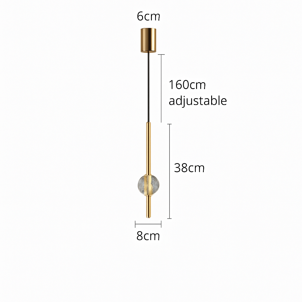 suspension LED en laiton design moderne avec cordon réglable en verre de cristal