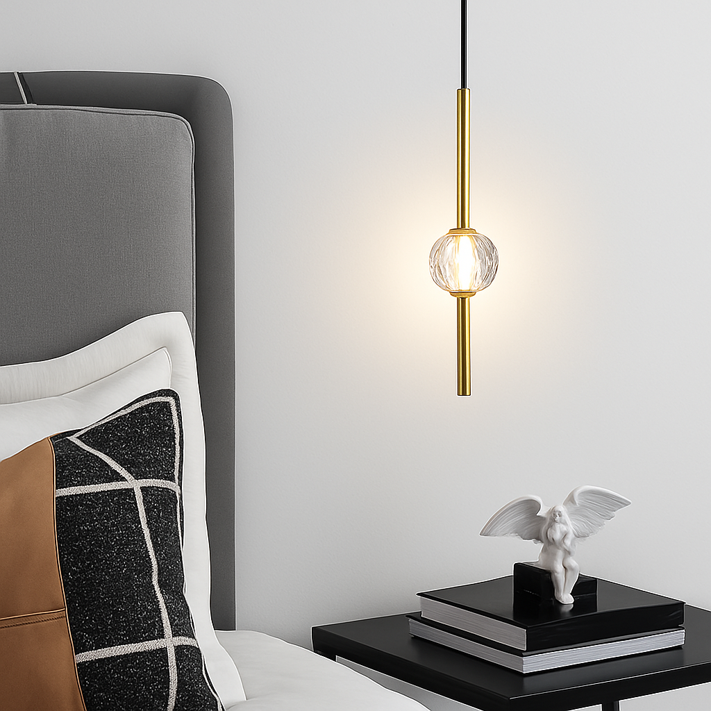 suspension LED en laiton design moderne avec cordon réglable en verre de cristal