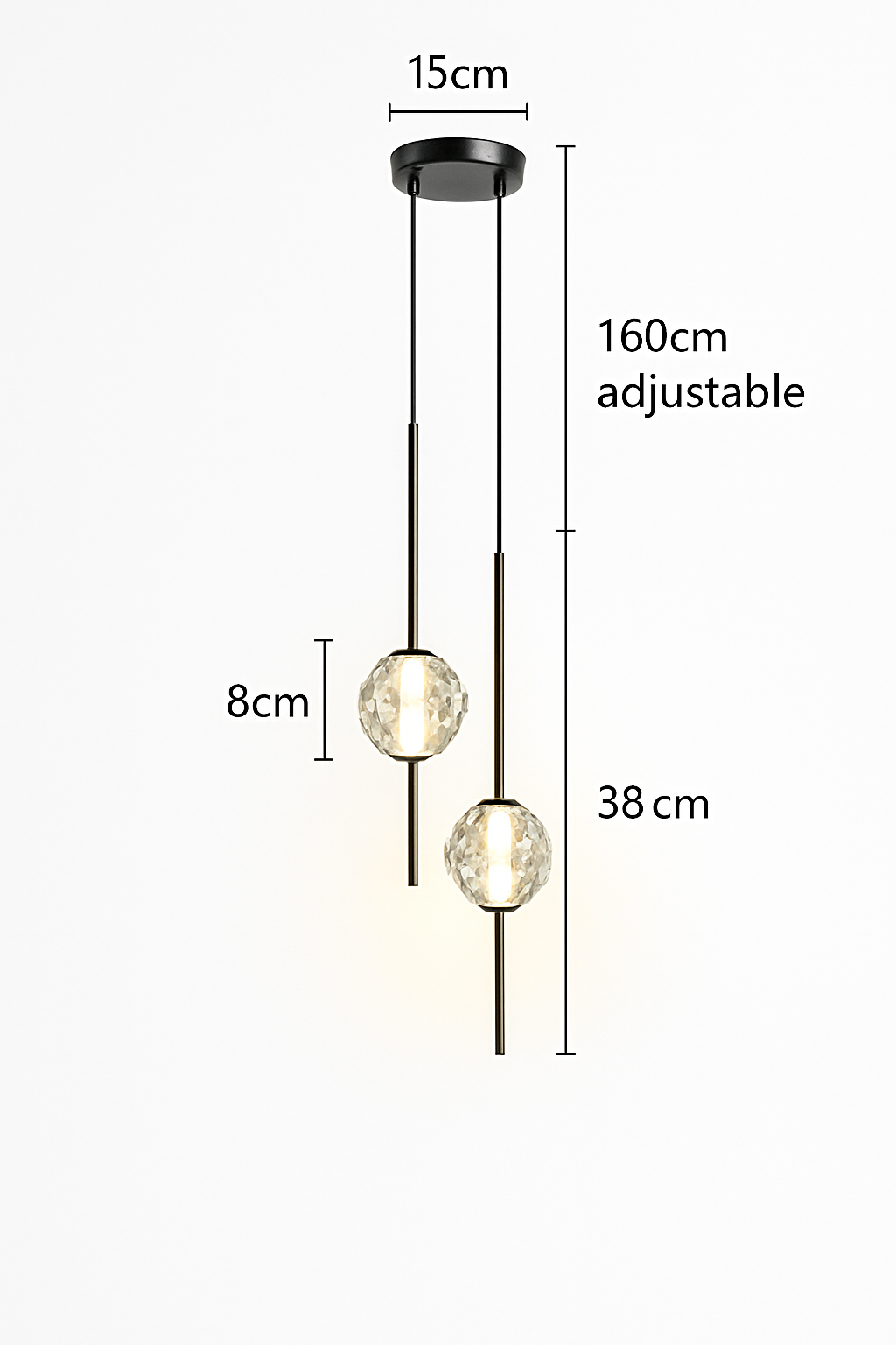 suspension LED en laiton design moderne avec cordon réglable en verre de cristal