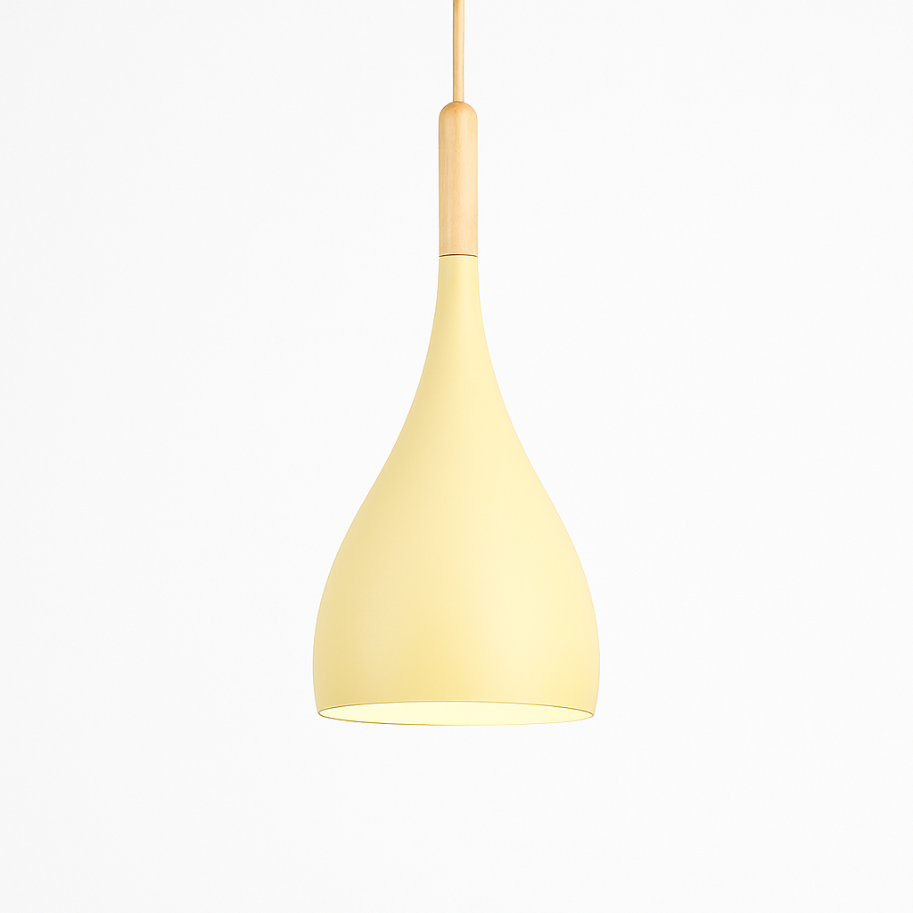 Suspension LED en métal coloré et baton en bois Nordic
