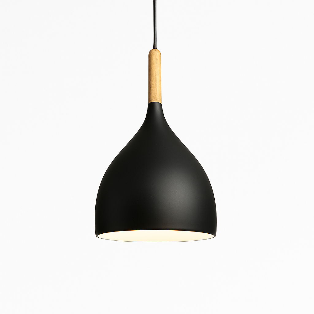 Suspension LED en métal coloré et baton en bois Nordic