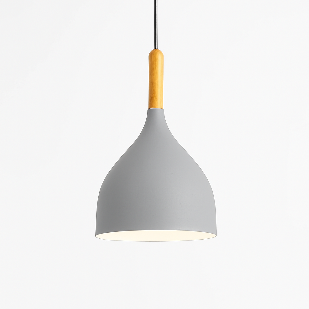 Suspension LED en métal coloré et baton en bois Nordic