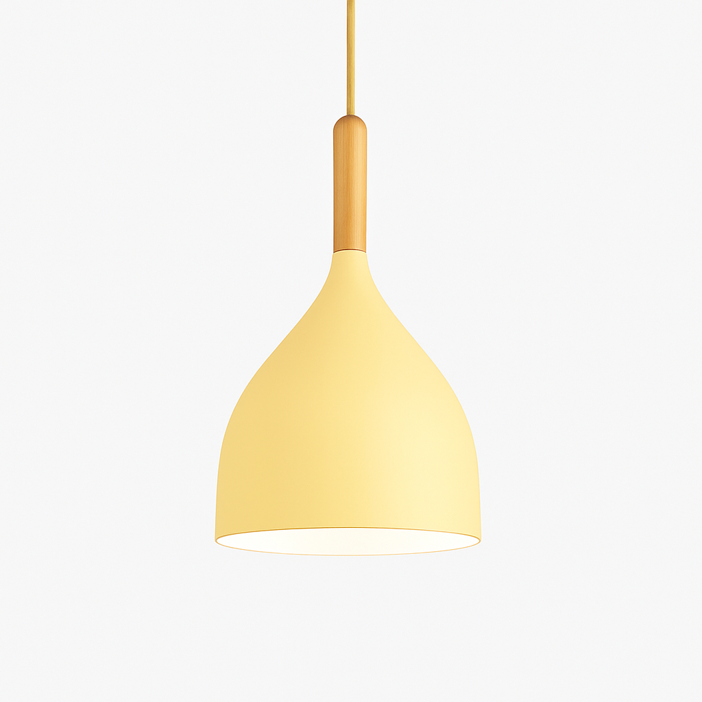 Suspension LED en métal coloré et baton en bois Nordic