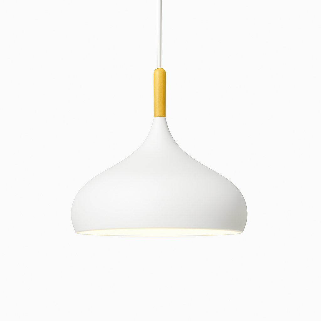 Suspension LED en métal coloré et baton en bois Nordic
