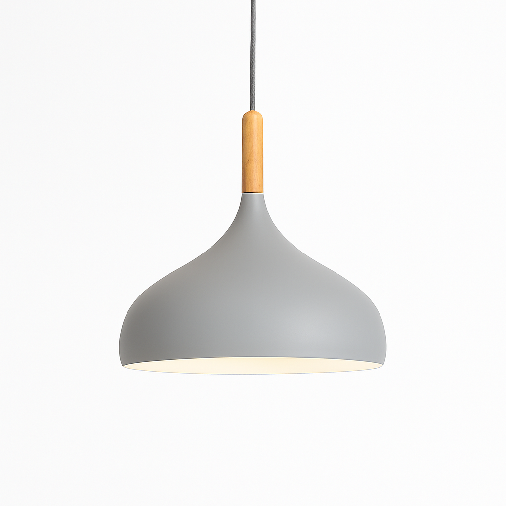 Suspension LED en métal coloré et baton en bois Nordic