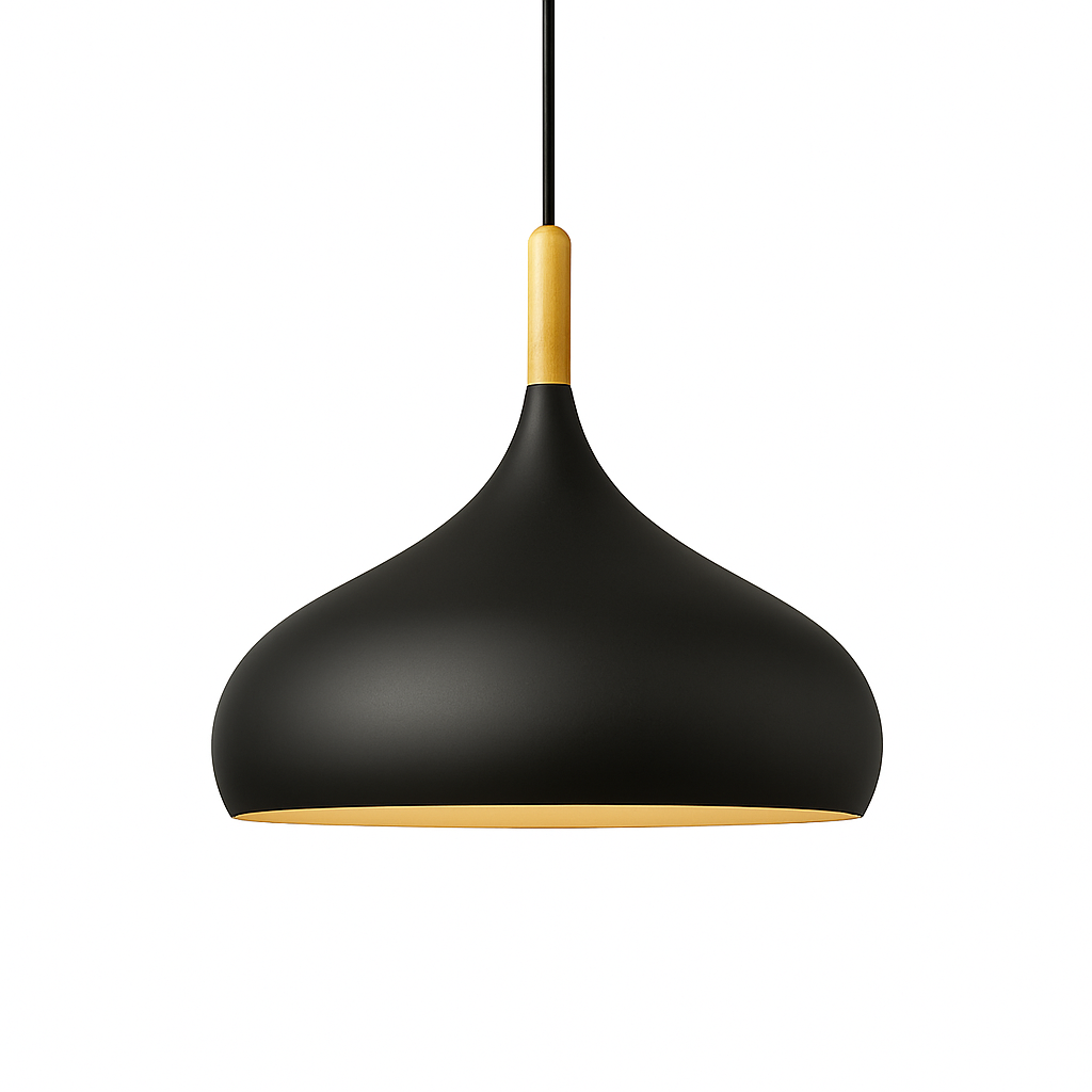Suspension LED en métal coloré et baton en bois Nordic