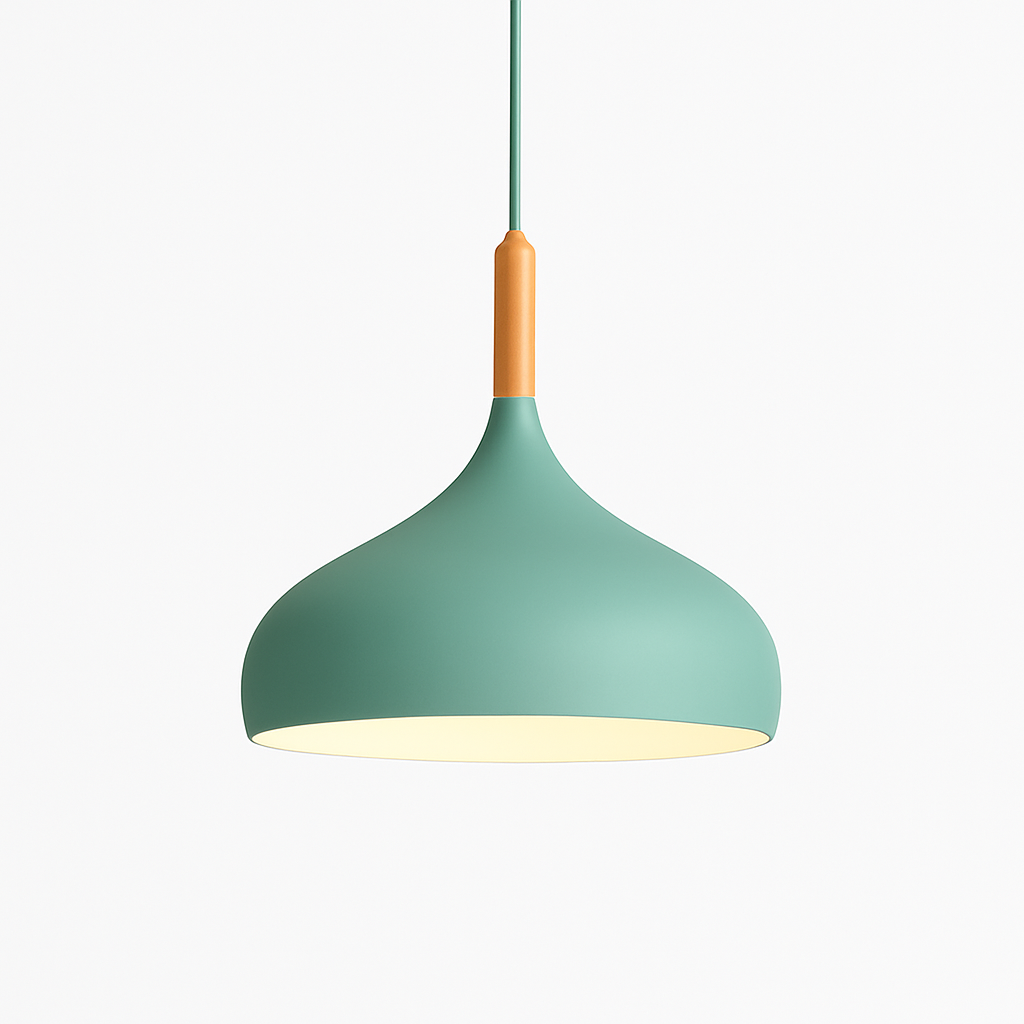 Suspension LED en métal coloré et baton en bois Nordic