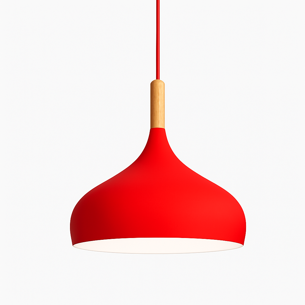 Suspension LED en métal coloré et baton en bois Nordic