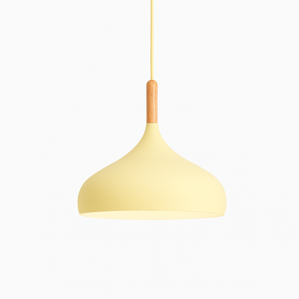 Suspension LED en métal coloré et baton en bois Nordic