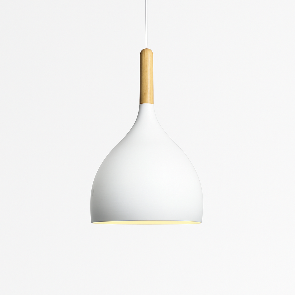 Suspension LED en métal coloré et baton en bois Nordic