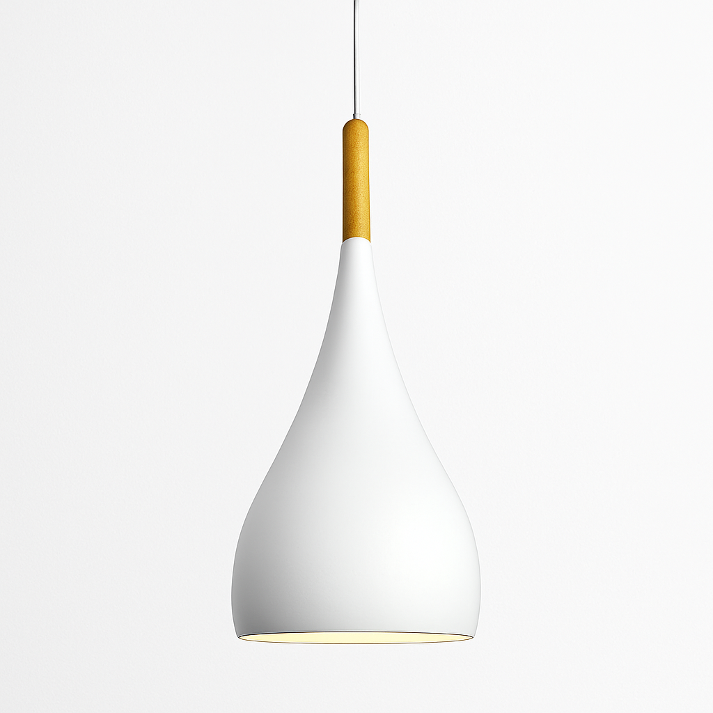 Suspension LED en métal coloré et baton en bois Nordic