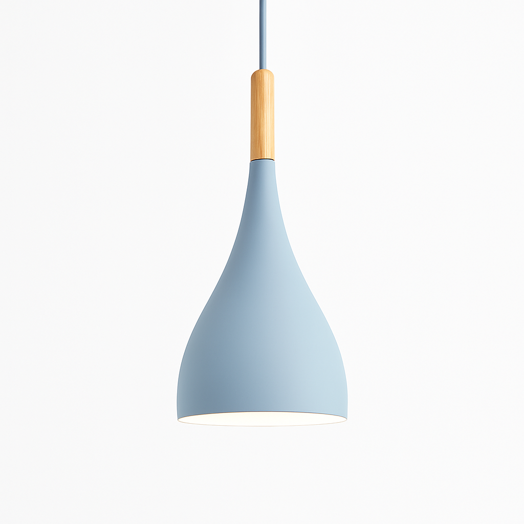 Suspension LED en métal coloré et baton en bois Nordic