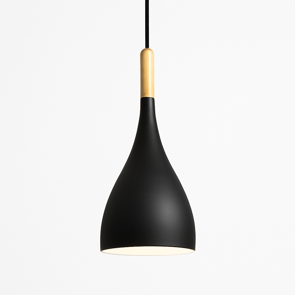 Suspension LED en métal coloré et baton en bois Nordic