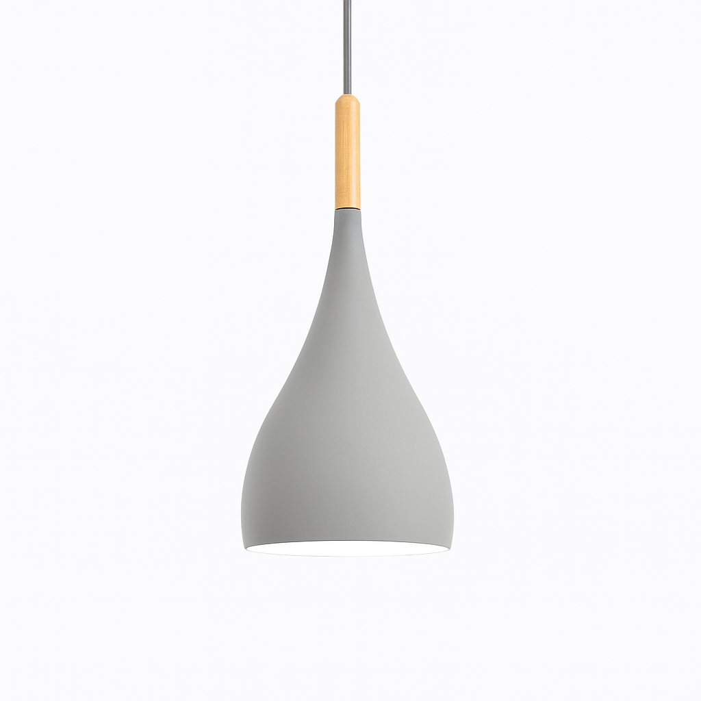 Suspension LED en métal coloré et baton en bois Nordic