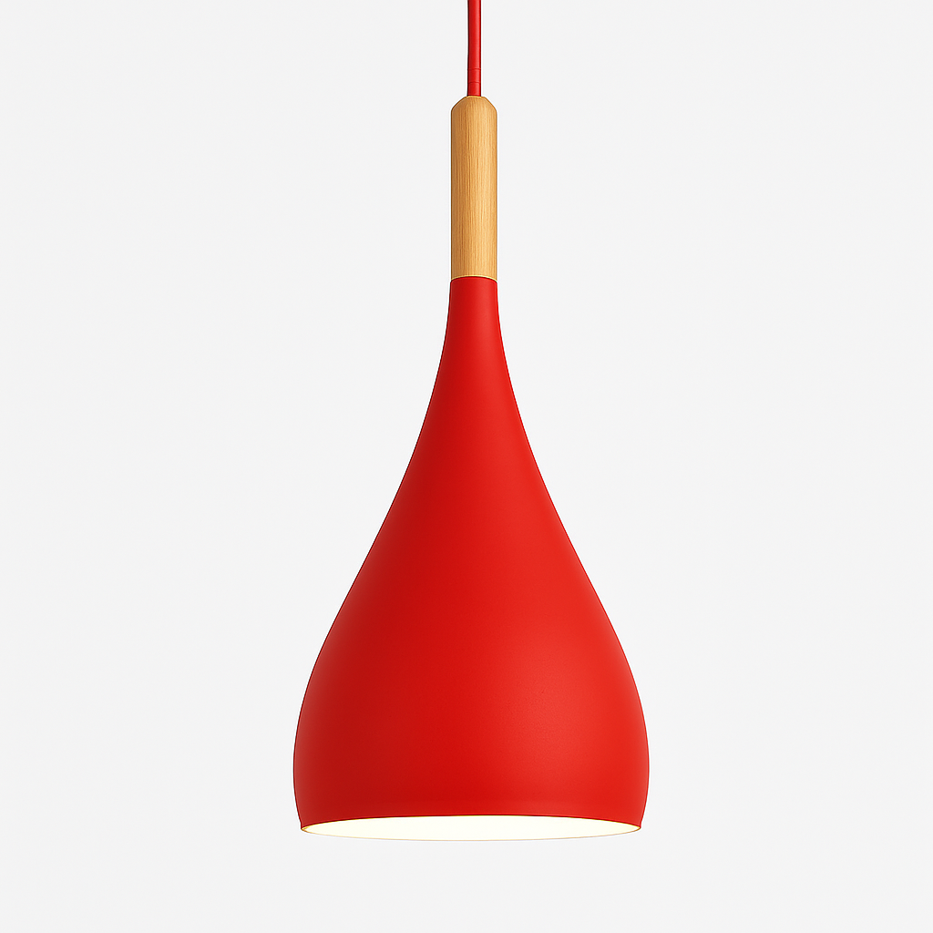 Suspension LED en métal coloré et baton en bois Nordic