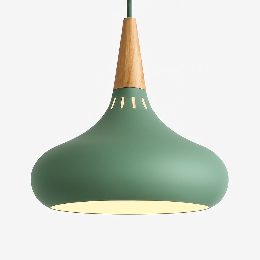 Suspension LED en métal et tige en bois Loft