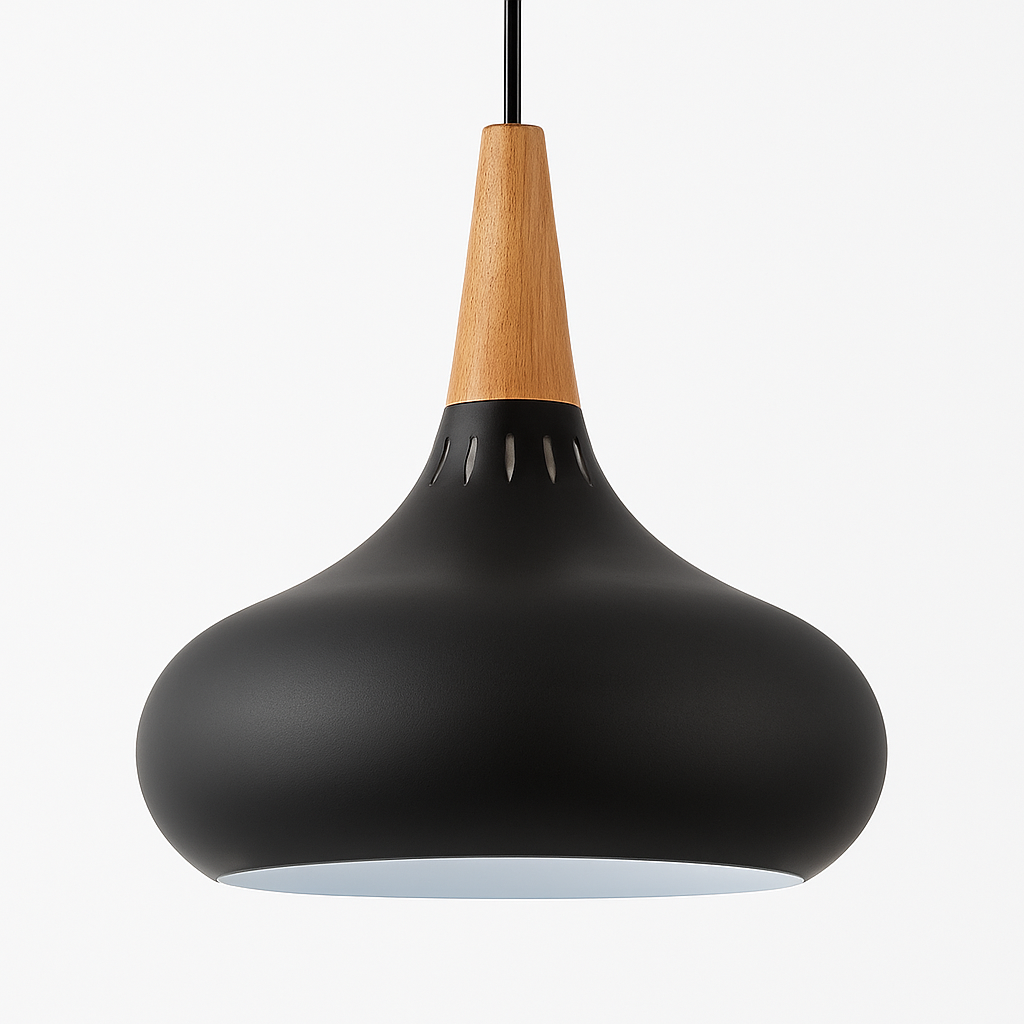 Suspension LED en métal et tige en bois Loft