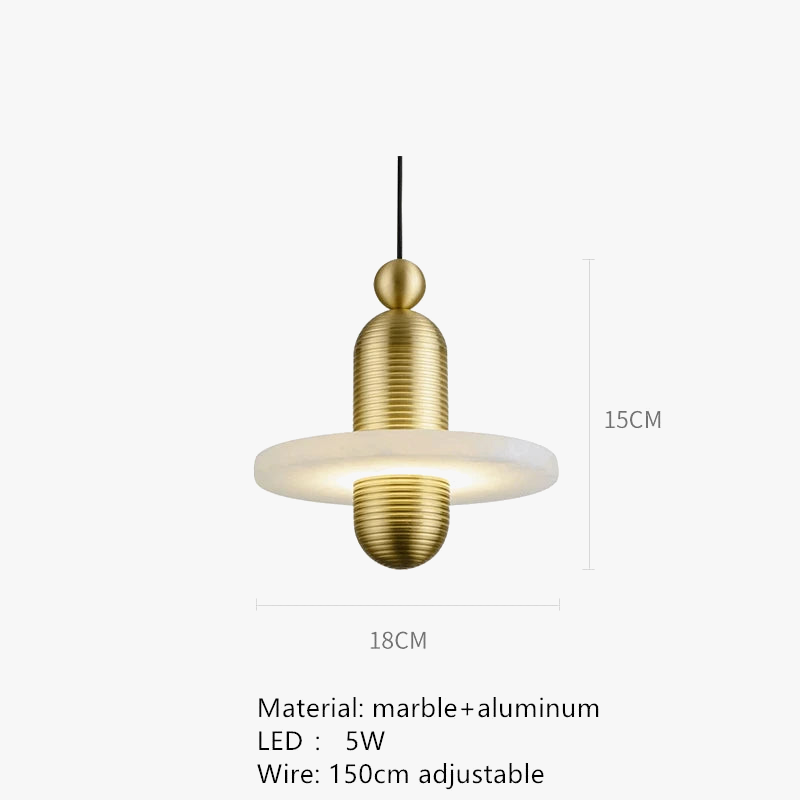 suspension LED en marbre et aluminium avec cordon réglable