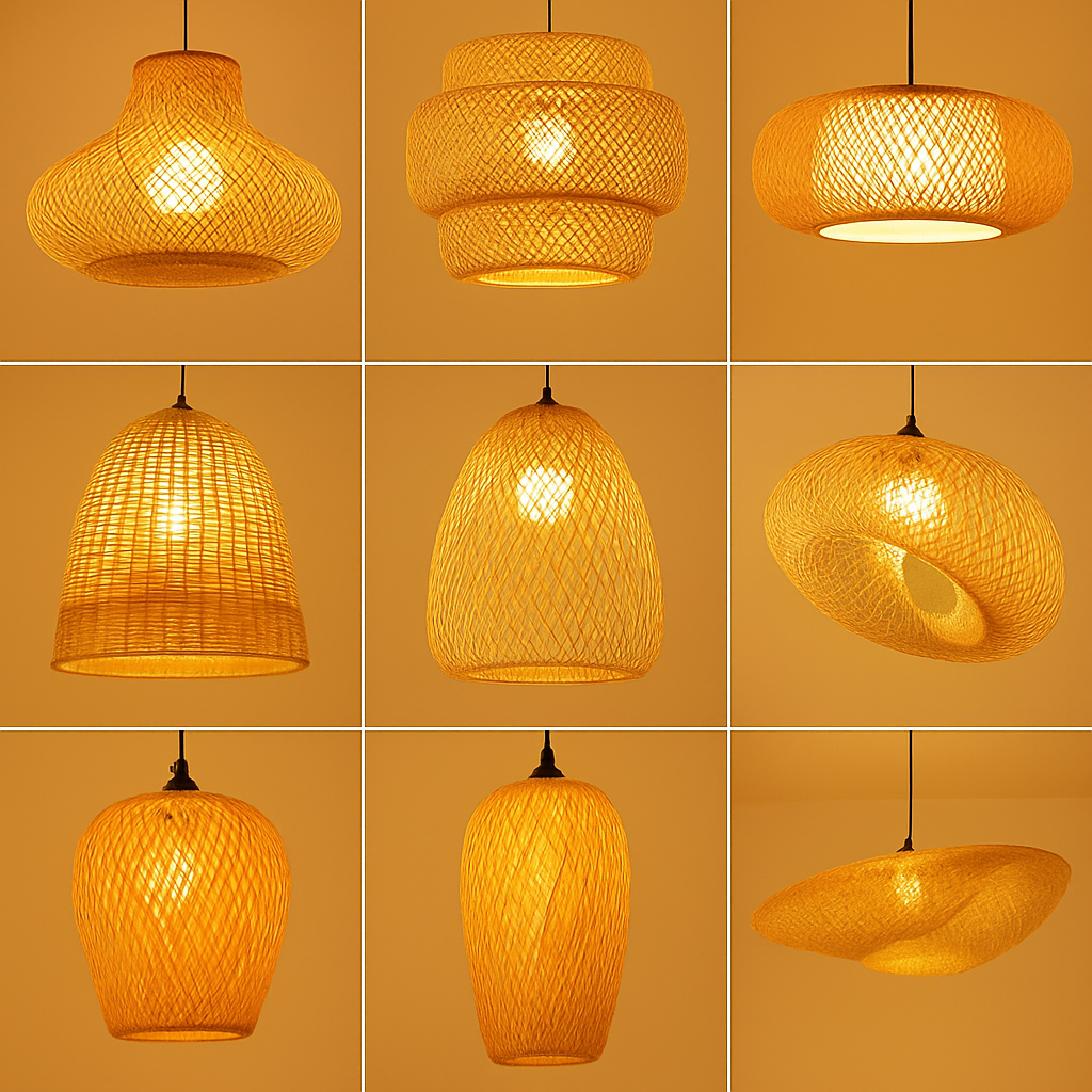 Suspension LED en rotin fait à la main rond chapeau de paille en bambou pastorale Vintage