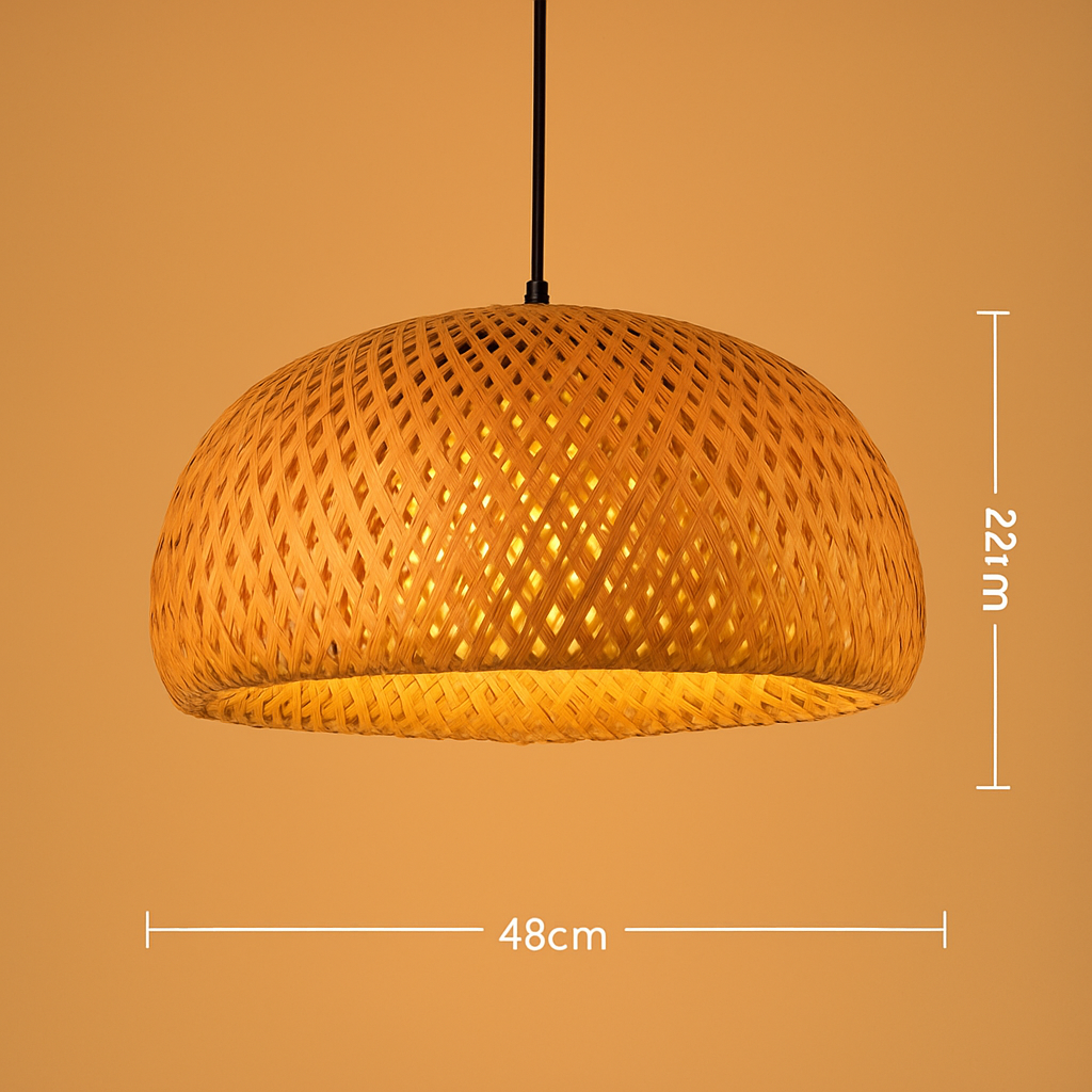 Suspension LED en rotin fait à la main rond chapeau de paille en bambou pastorale Vintage