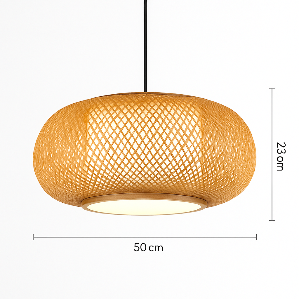 Suspension LED en rotin fait à la main rond chapeau de paille en bambou pastorale Vintage