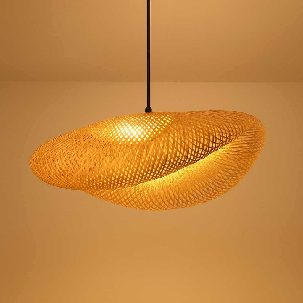 Suspension LED en rotin fait à la main rond chapeau de paille en bambou pastorale Vintage