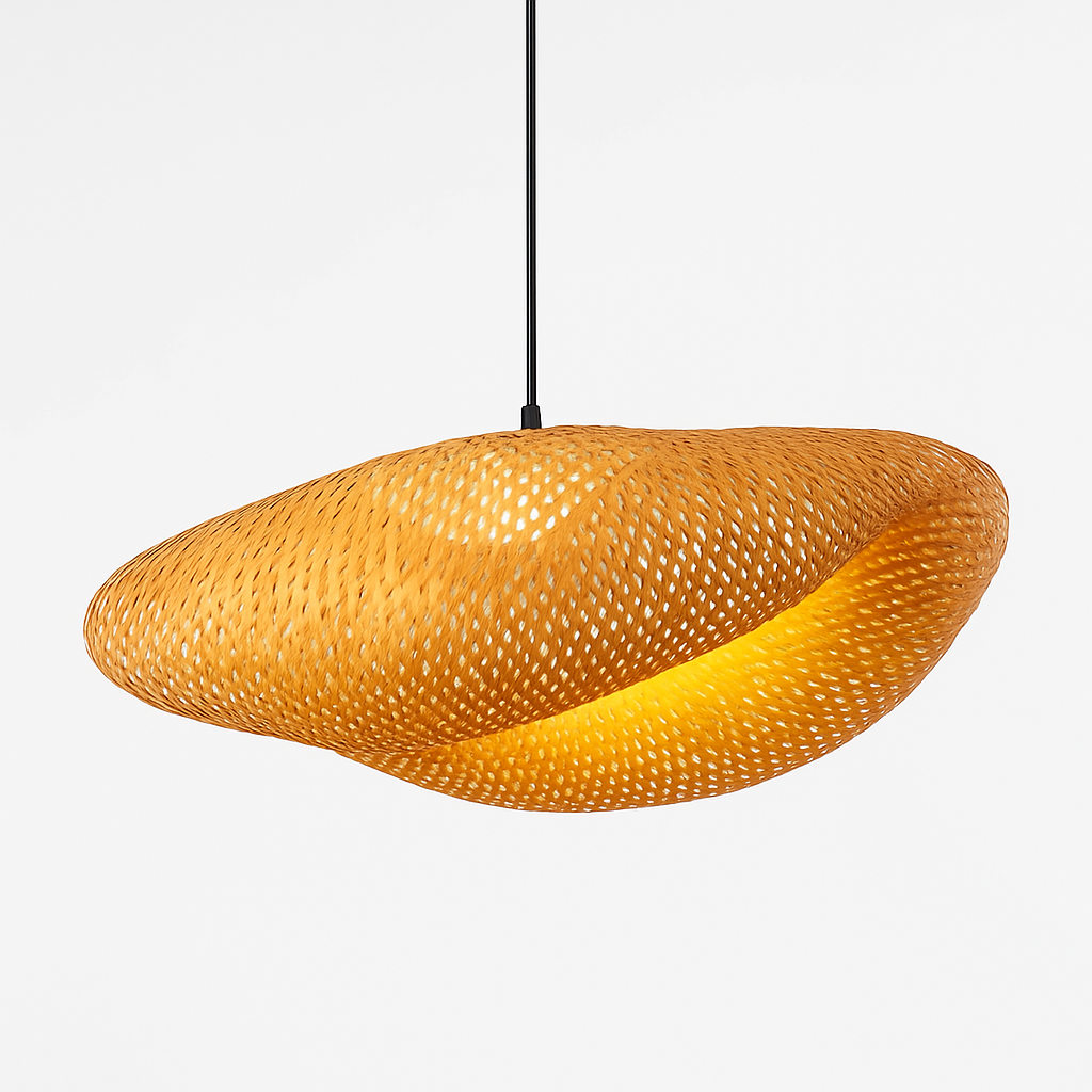 Suspension LED en rotin fait à la main rond chapeau de paille en bambou pastorale Vintage