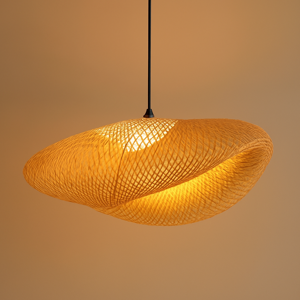 Suspension LED en rotin fait à la main rond chapeau de paille en bambou pastorale Vintage
