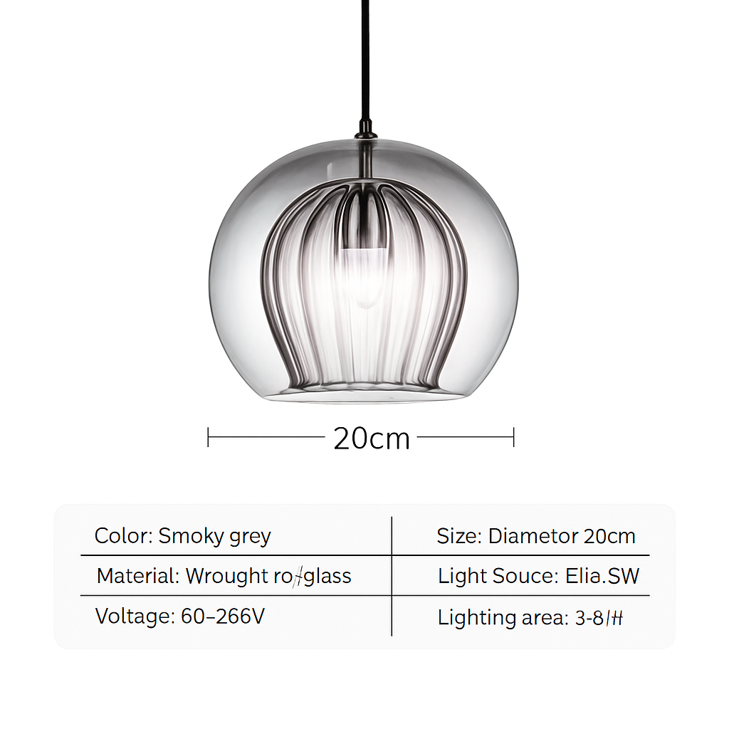 Suspension LED en verre au design nordique gris fumé