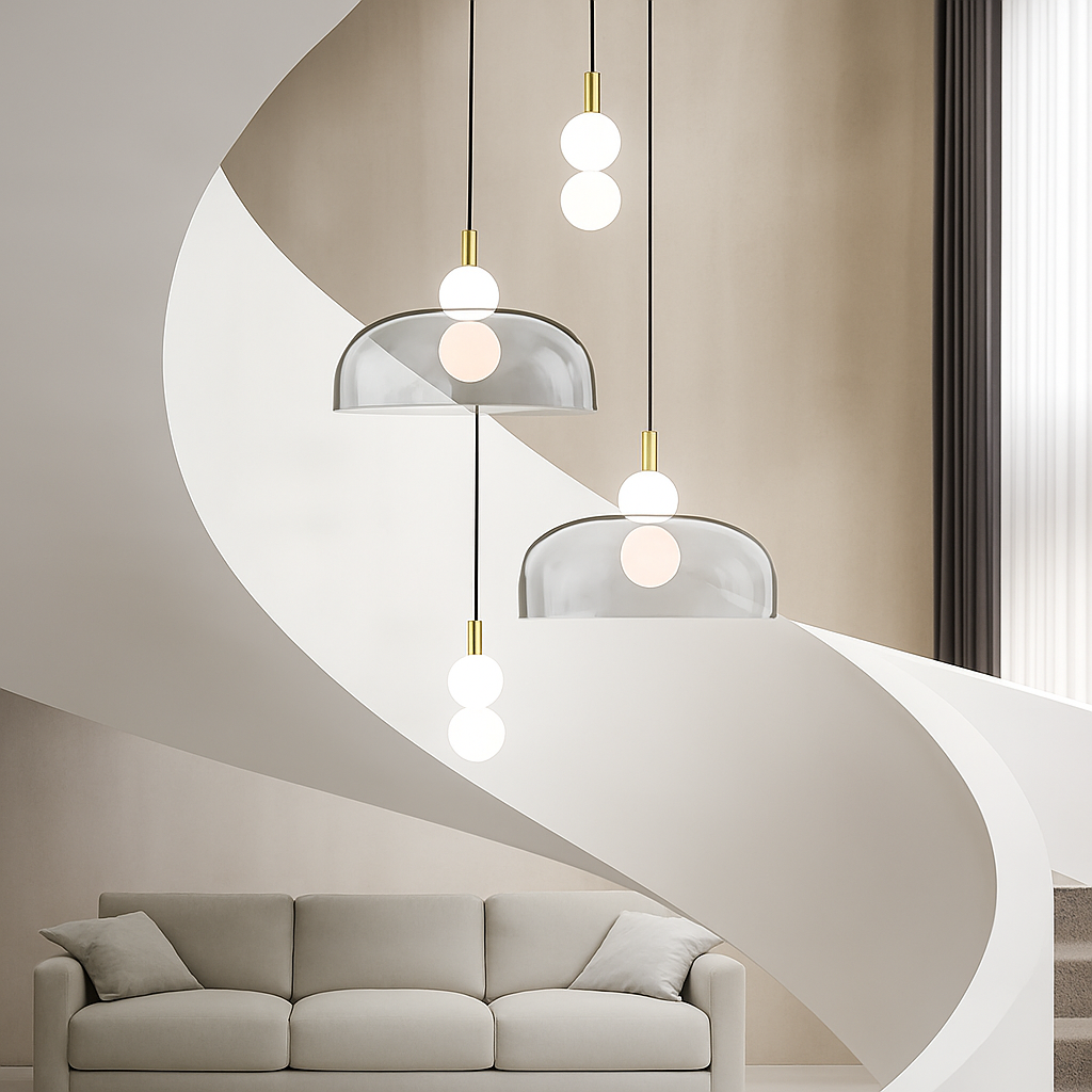Suspension LED en verre au design nordique gris fumé