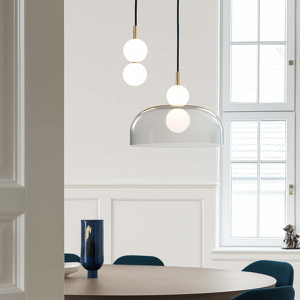 Suspension LED en verre au design nordique gris fumé