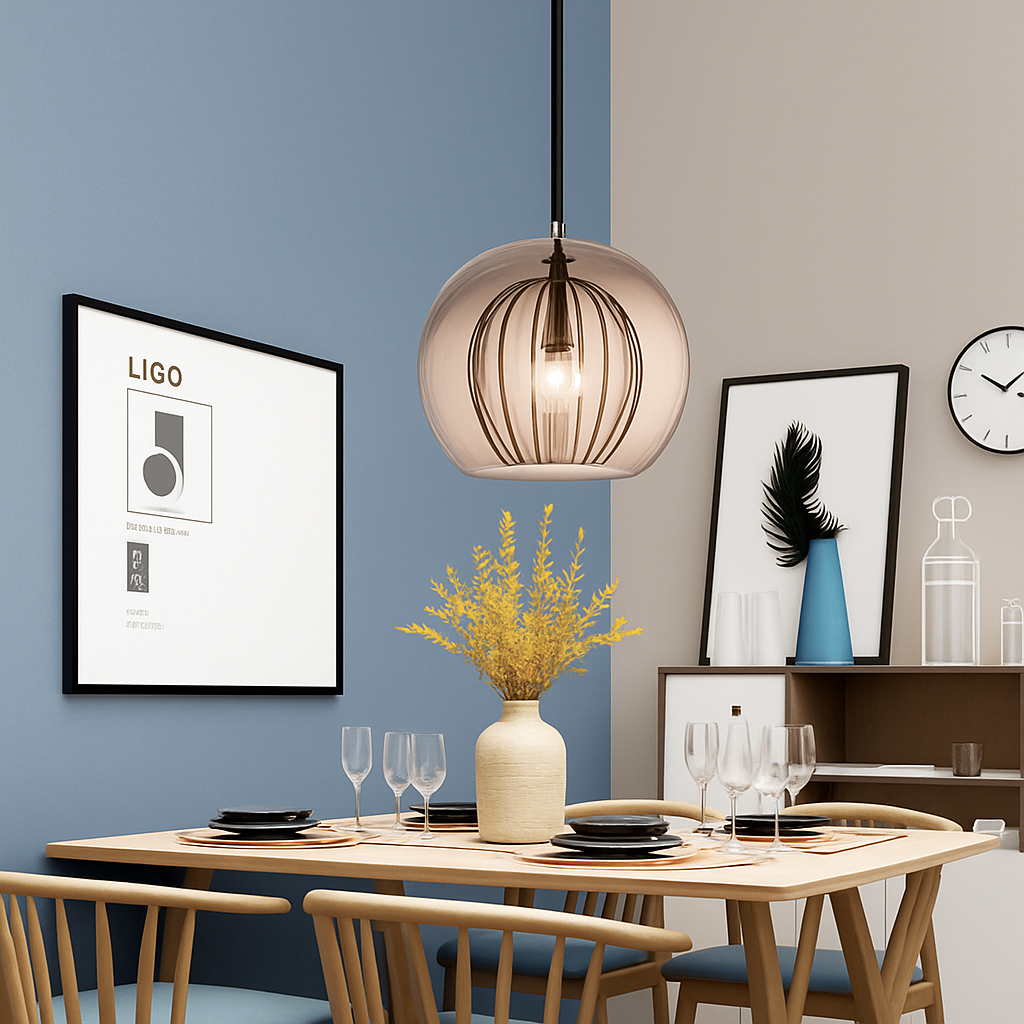 Suspension LED en verre au design nordique gris fumé