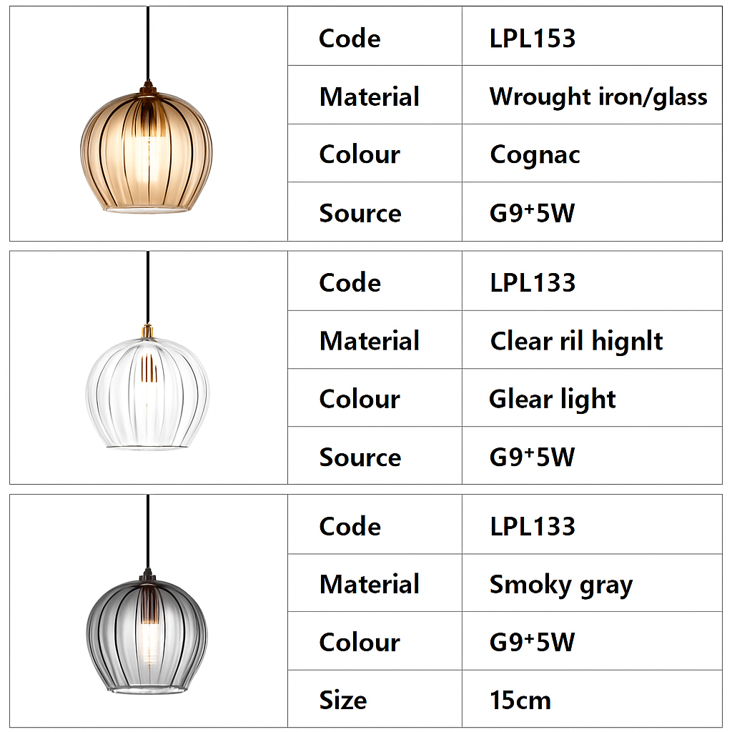 Suspension LED en verre au design nordique gris fumé