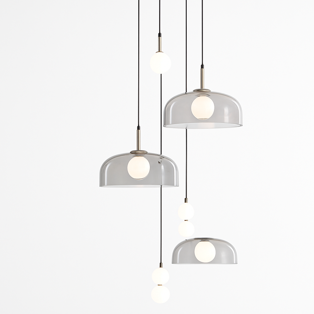 Suspension LED en verre au design nordique gris fumé