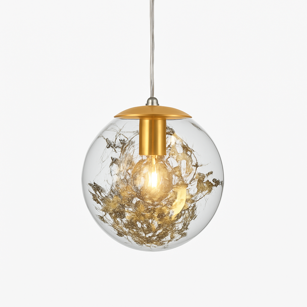 Suspension LED en verre avec fleurs dorée Kevin Reilly