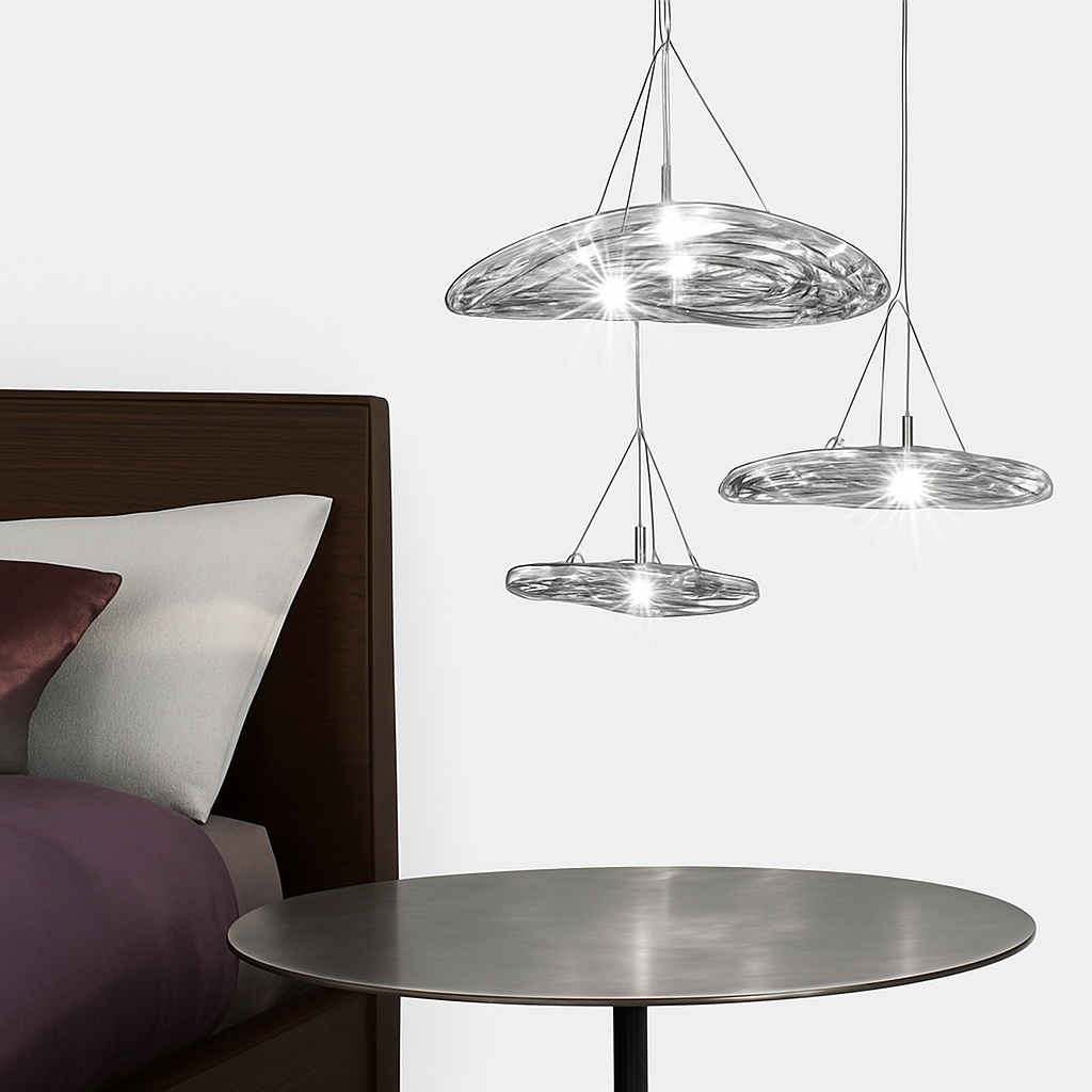 Suspension à coupelles plates en verre et finition chromée — Avoine