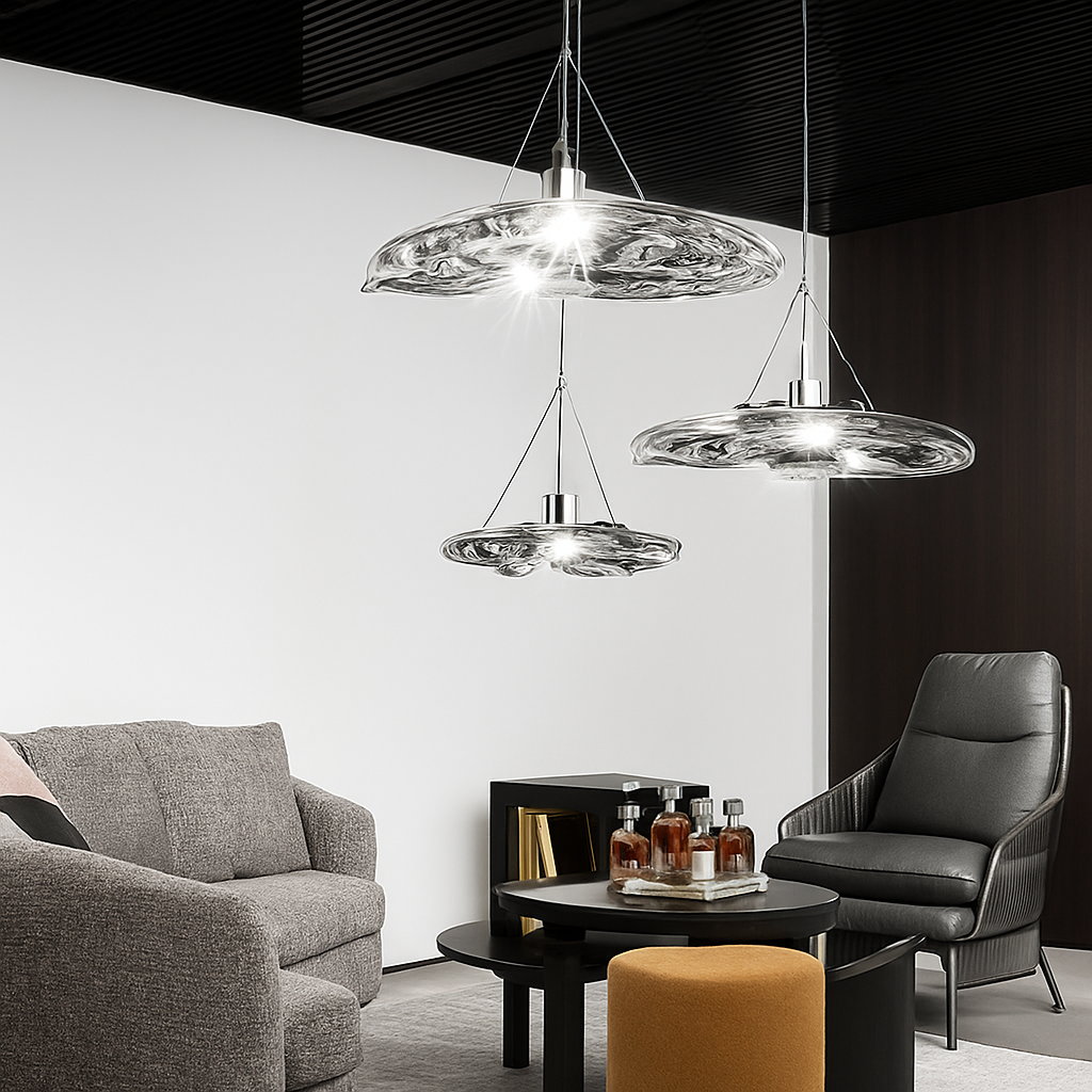 Suspension à coupelles plates en verre et finition chromée — Avoine